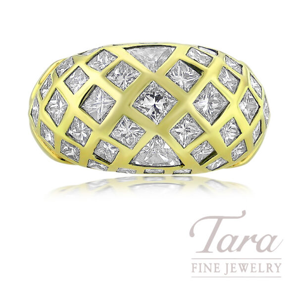 18K Yellow Gold Princess Cut and Trillion Diamond Dome Ring, 3.98 TDW