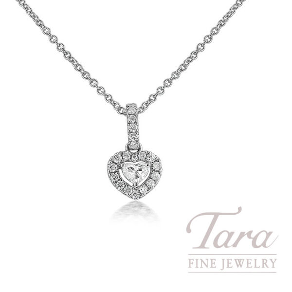 18K White Gold Heart Shape Diamond Heart Pendant, 0.26TDW