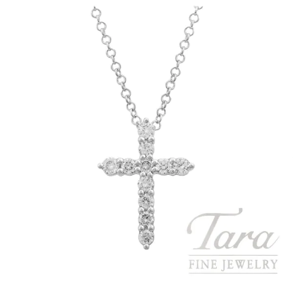 18K White Gold Diamond Cross Pendant Necklace 0.14TDW