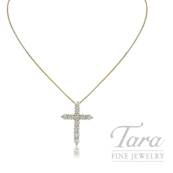 14K Yellow Gold Diamond Cross Pendant Necklace 1.8G