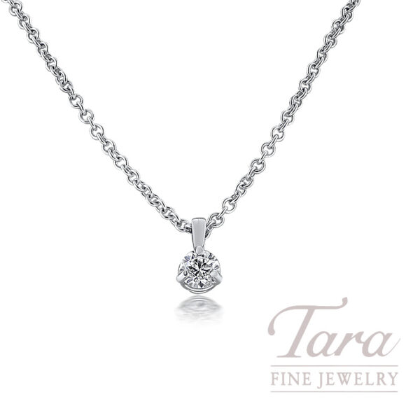 18K White Gold Round Diamond Solitaire Pendant, 0.24CT