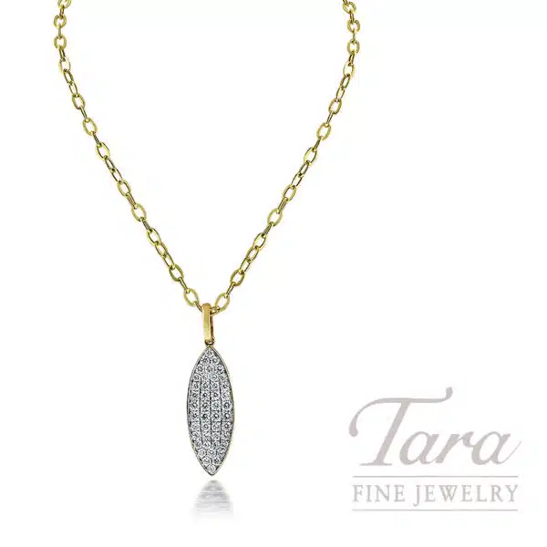 18K Yellow Gold Elongated Oval Pave Diamond Pendant 0.60TDW
