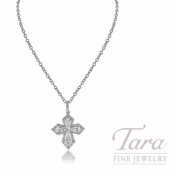 18K White Gold Diamond Cross Pendant Necklace 1.10TDW, 4.25G