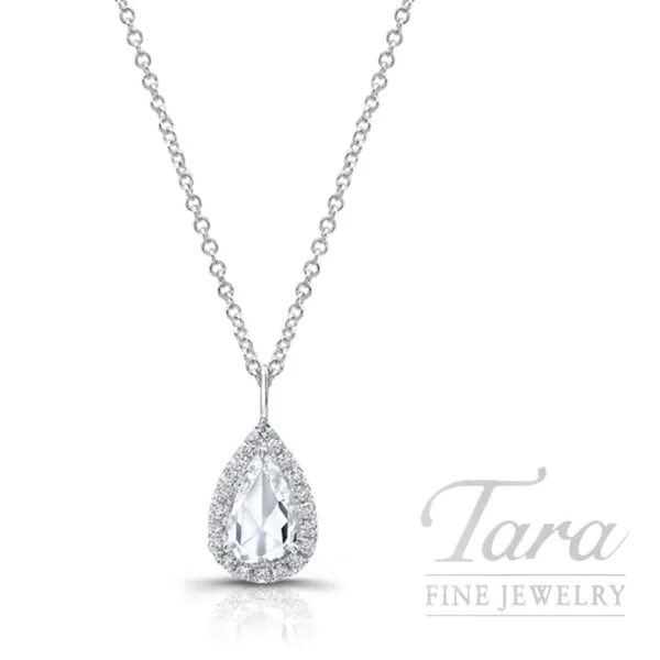 18K White Gold Rosecut Pear Diamond Pendant Necklace 1.41TDW