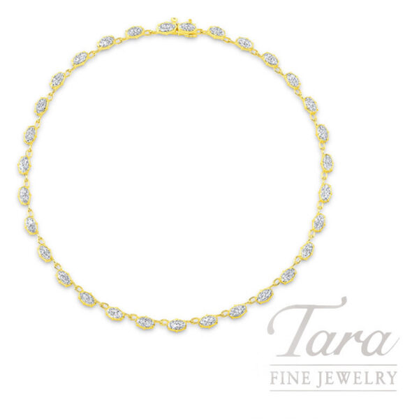 18K Yellow Gold Fancy Link Moval Diamond Necklace 10.25TDW
