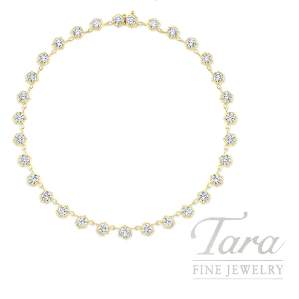 18K Yellow Gold Fancy Link Round Diamond Necklace 15.20TDW