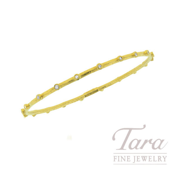 24K Yellow Hammered Gold Diamond Bangle, 8.8G, .46TDW