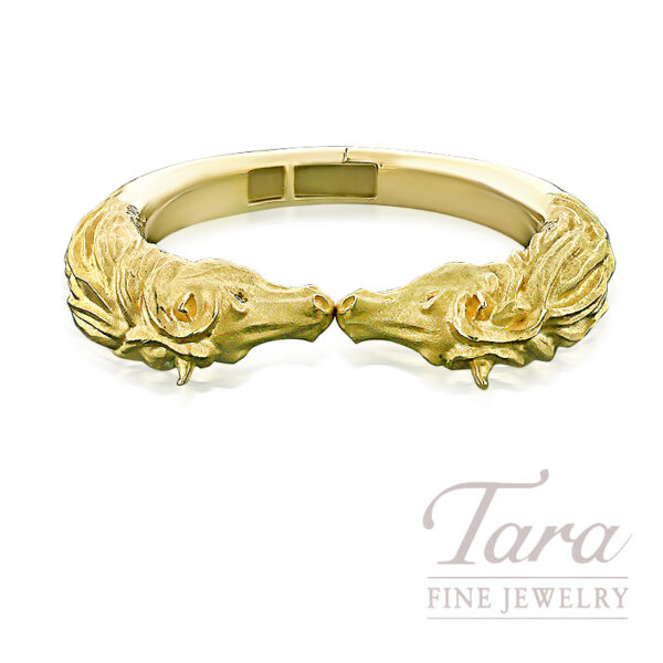 18K Yellow Gold Brown Diamond Horse Motif Bangle 88.0G