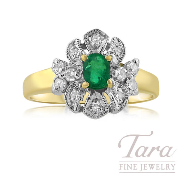 18K Yellow Gold Emerald Diamond Ring 0.15TGW, 0.50TDW