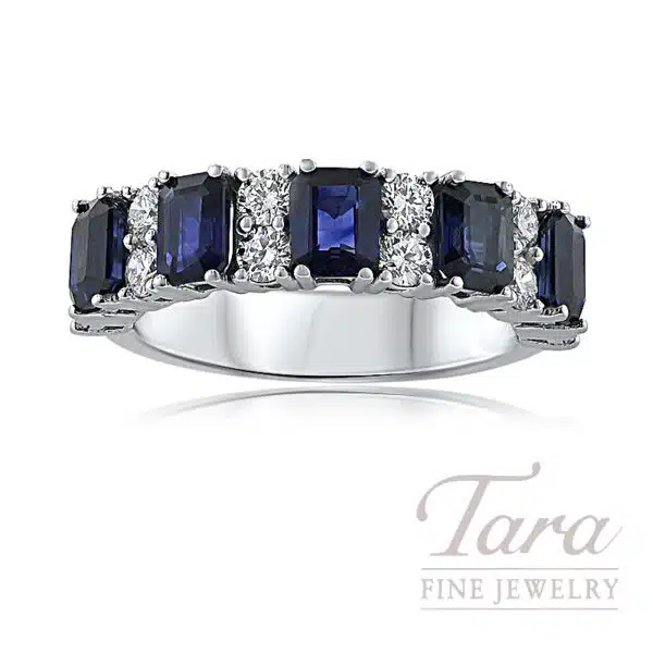 18K White Gold Blue Sapphire Diamond Ring 2.87TGW, 0.85TDW