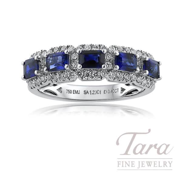 18K White Gold Blue Sapphire Diamond Ring 1.27TGW, 0.40TDW