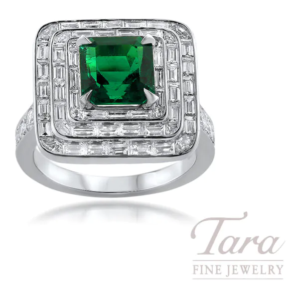 Platinum Emerald Diamond Ring 2.12TGW, 2.23TDW