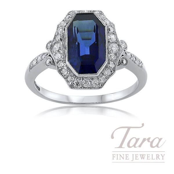 Platinum Blue Sapphire Diamond Ring 3.54TGW, 0.47TDW