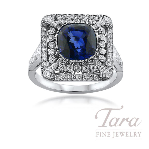 Platinum Blue Sapphire Diamond Ring 3.63TGW, .66TDW