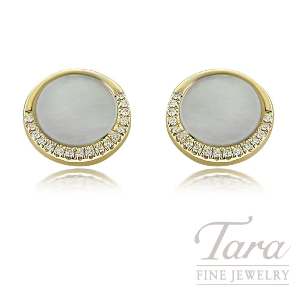 14K Yellow Gold Mother of Pearl Earrings 0.76TGW, 0.07TDW