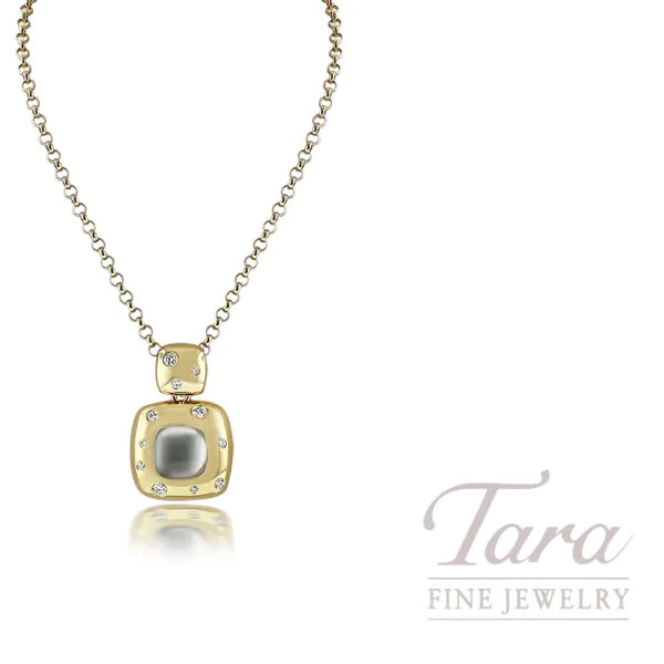 18K Yellow Gold Cabochon Cut Mother of Pearl Diamond Pendant 4.5G