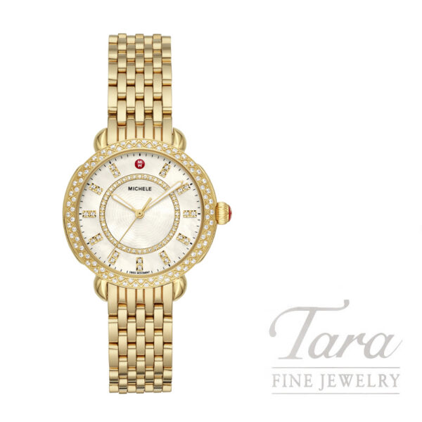 MICHELE Sidney Classic 18K Gold Diamond Watch, 33mm