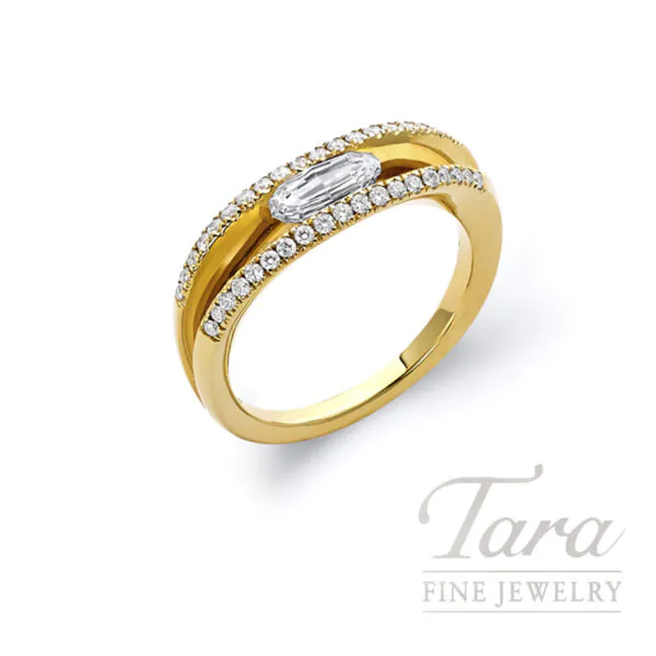 18k Yellow Gold Moval Diamond Double Band Ring 0.73 TDW