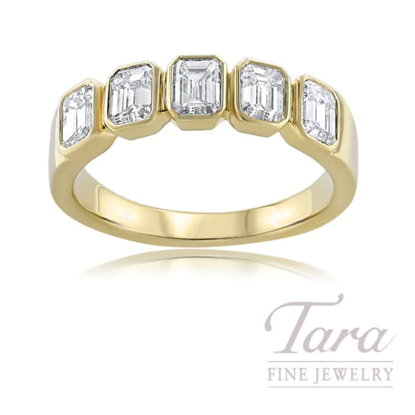14k Yellow Gold 5-Stone Emerald Cut Diamond Bezel Band 1.50 TDW