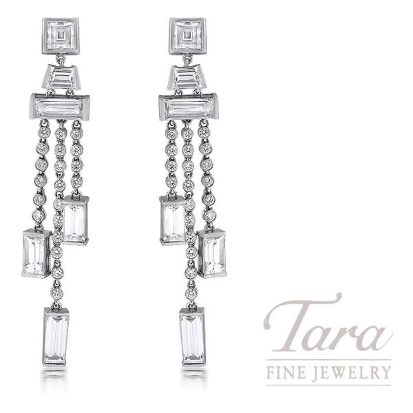 Platinum Baguette and Round Diamond Chandelier Earrings 6.29TDW