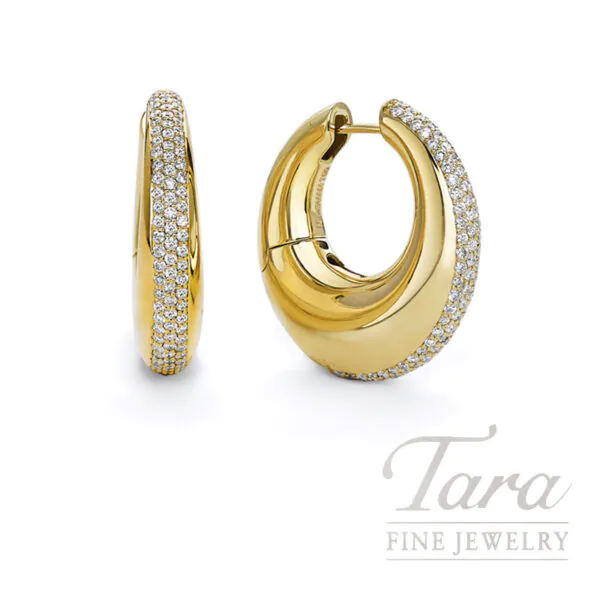 18K Yellow Gold Round Diamond Pavé Huggie Earrings 0.90TDW
