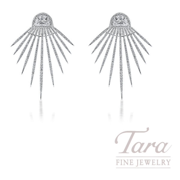 18K White Gold Half Moon and Sunburst Diamond Drop Earrings, 3.34 TDW