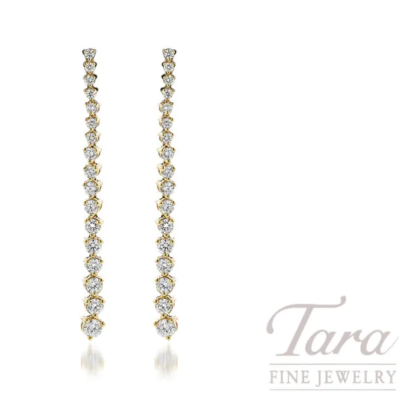 14K Yellow Gold Diamond Riviera Drop Earrings 1.50TDW