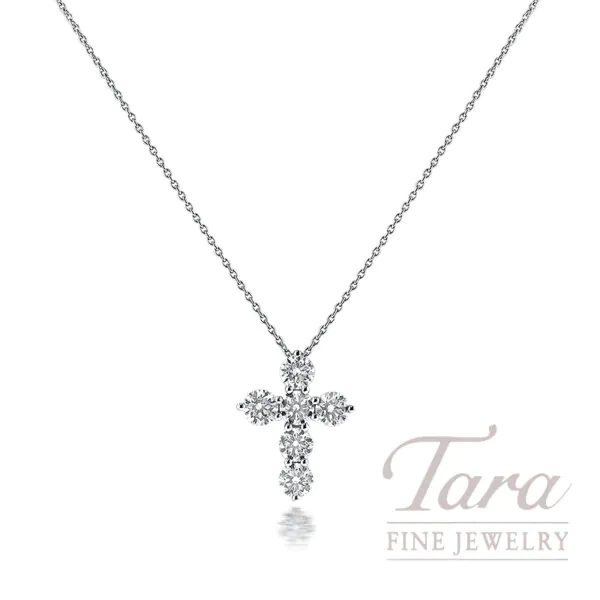 14K White Gold 6-Stone Diamond Cross Pendant Necklace 1.50TDW