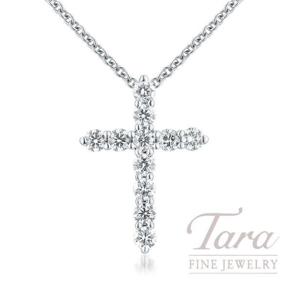 18K White Gold Diamond Cross Pendant Necklace 1.00TDW