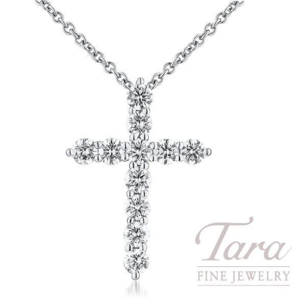 14K White Gold Diamond Cross Pendant Necklace 1.50TDW