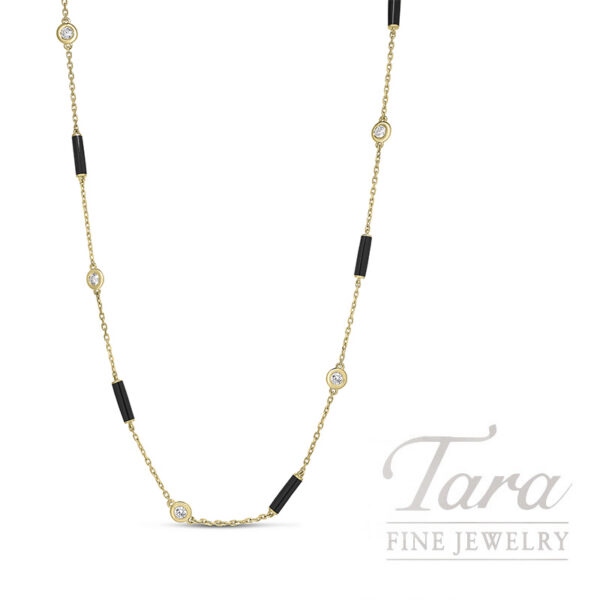 Roberto Coin 18K Yellow Gold Black Enamel Diamond Necklace .34TDW