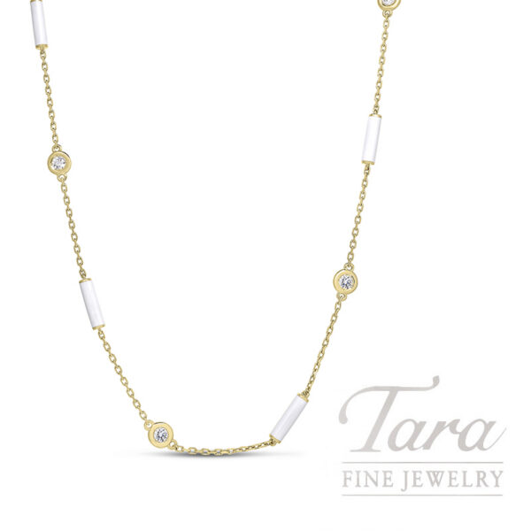 Roberto Coin 18K Yellow Gold White Enamel Diamond Necklace .34TDW