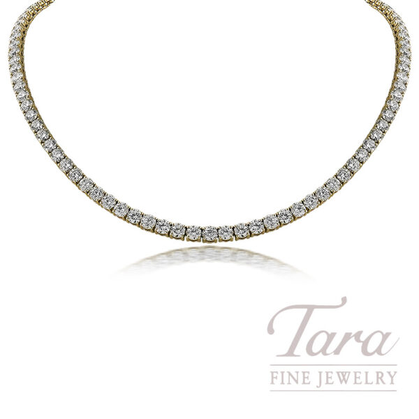 18K Yellow Gold Diamond Tennis Necklace 29.65TDW, 30.5G