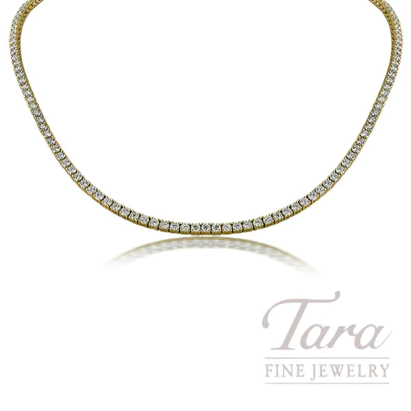 18K Yellow Gold Diamond Tennis Necklace 10.14TDW, 25.6G
