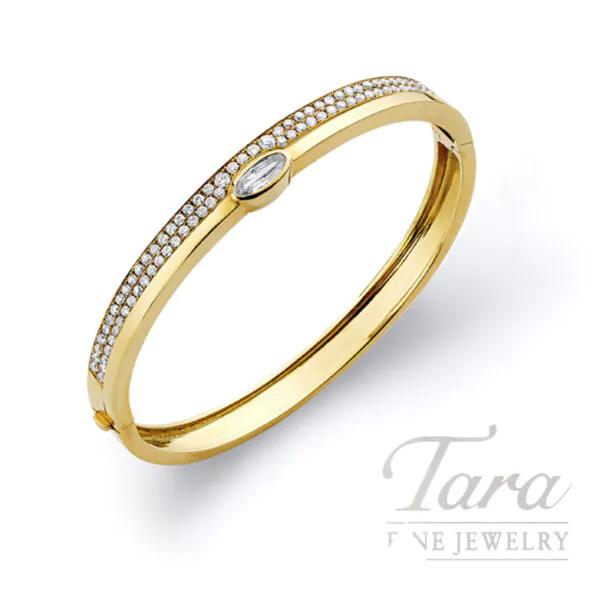 18K Yellow Gold Moval and Round Diamond Bangle Bracelet 1.50TDW