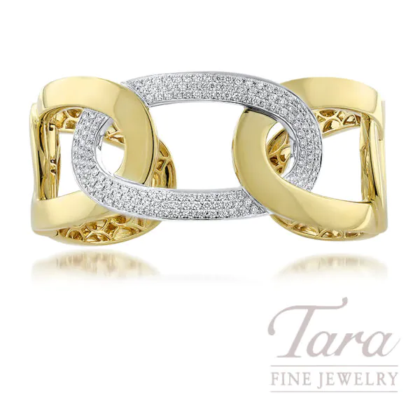 18K Yellow and White Gold Diamond Cuff Bracelet, 142 Round Diamonds 1.87TDW