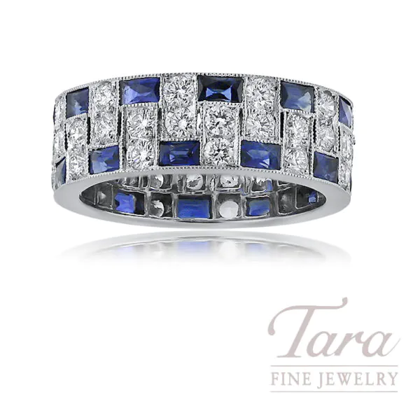 Platinum Blue Sapphire and Diamond Ring 1.30TGW, 1.40TDW