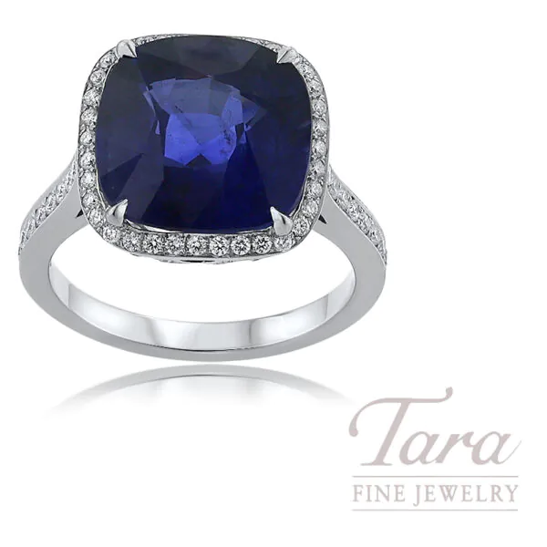 Platinum Blue Sapphire Diamond Ring 8.69TGW, 0.61TDW