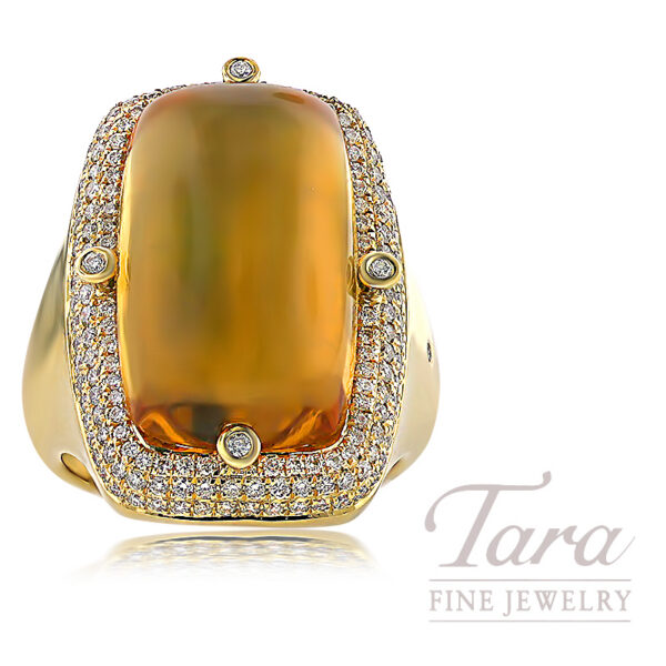 18K Yellow Gold Citrine Mother of Pearl Diamond Ring 17.74TGW, .93TDW