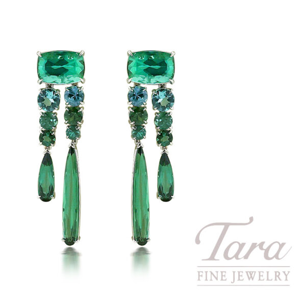 Platinum Green Tourmaline Drop Earrings 17.08TGW
