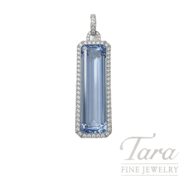 Norman Covan 18K White Gold Blue Quartz Diamond Pendant with 15-16" Chain, 0.55TDW