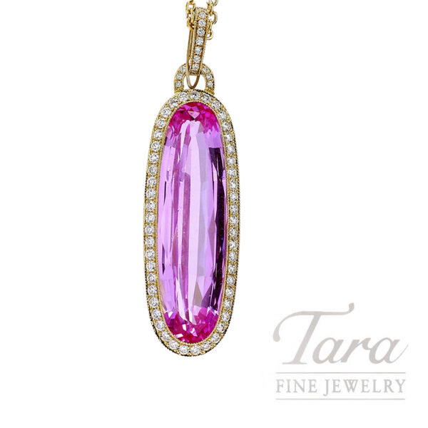 Norman Covan 18K Yellow Gold Pink Quartz Diamond Pendant Necklace 0.64TDW, 10.1G