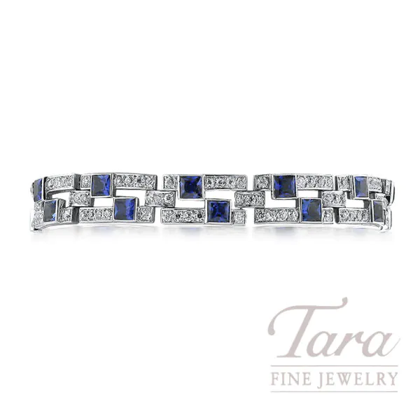 Platinum Blue Sapphire Diamond Bracelet 11.87TGW, 14.95TDW