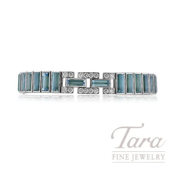 Magnificent Platinum Aquamarine Diamond Bracelet 37.30TGW, 1.97TDW, 51.7G