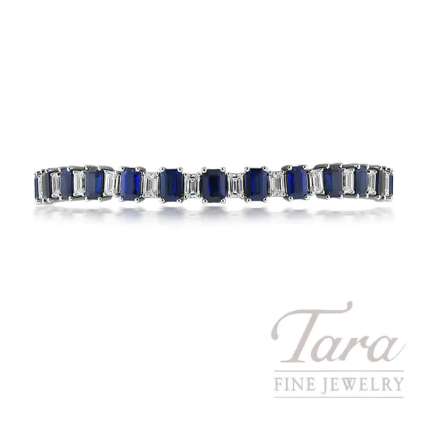 18K White Gold Blue Sapphire Diamond Bracelet 16.38TGW, 5.93TDW