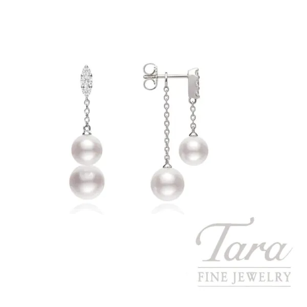 Mikimoto 18K White Gold Akoya Pearl and Diamond Tiered Drop Earrings, A+
