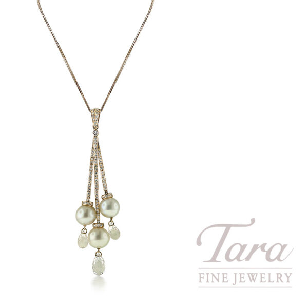 14K Rose Gold Pearl Diamond Morganite Pendant Necklace .78TDW