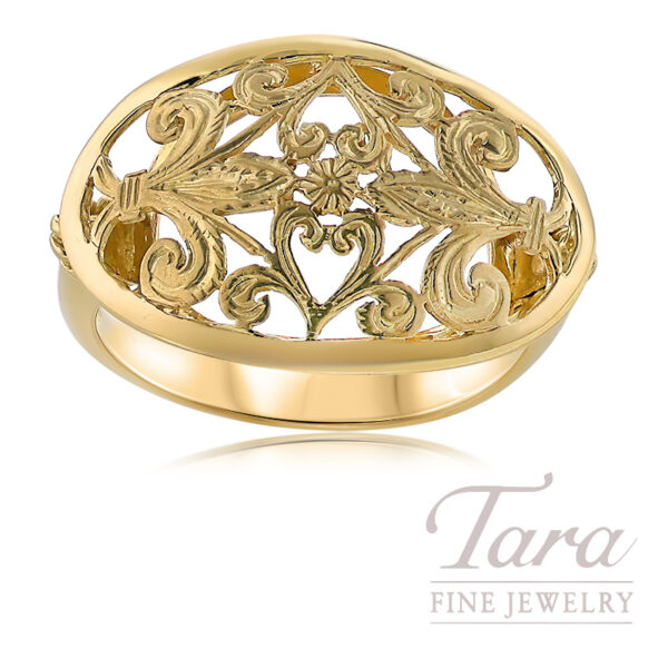 18K Yellow Gold Filigree Ring, 3.7G