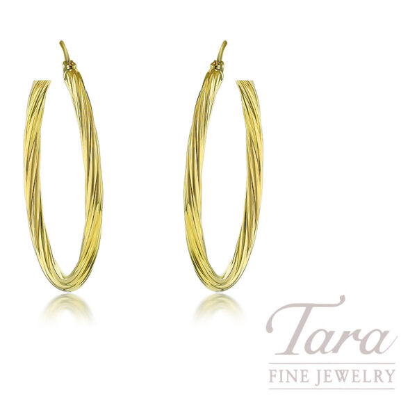 18K Yellow Gold Twisted Hoop Earrings, 4.2g