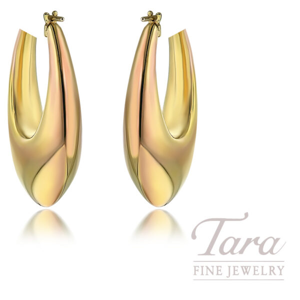 18K Yellow Gold Tapered Tear-Shape Hoop Earrings, 7.1g